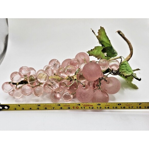 Vintage Lucite Acrylic Cluster Blush Pink Grapes Decorative Frosted Leaves Vine - Picture 7 of 8